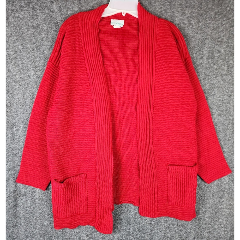 Willow Ridge Cardigan Women M 20958 Red Open Front Pocket Ribbed EUC